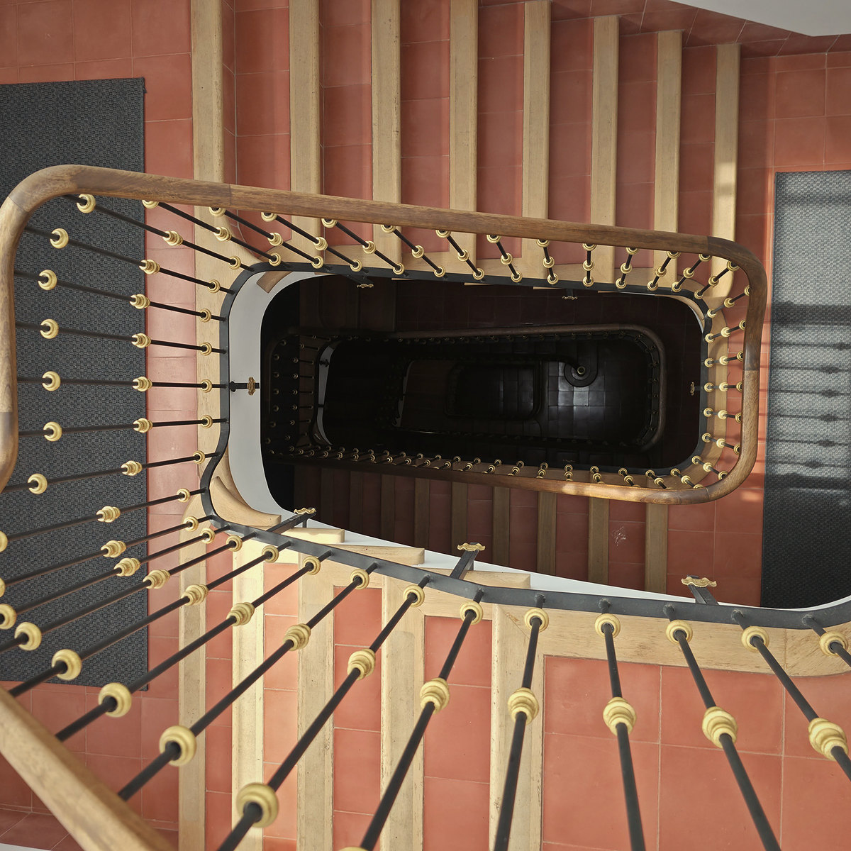 The historic staircase of Glòria de Sant Jaume seen from above
